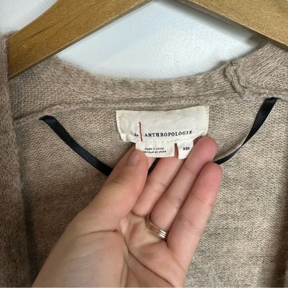 By Anthropologie Heather Tan Open Front Pocket Cardigan Sweater Size XS Petite - Picture 3 of 6